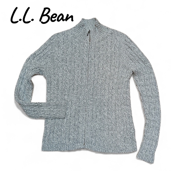 L.L. Bean Sweaters - L.L. Bean Women's Size Medium Full Front Zipper 100% Cotton Gray Sweater